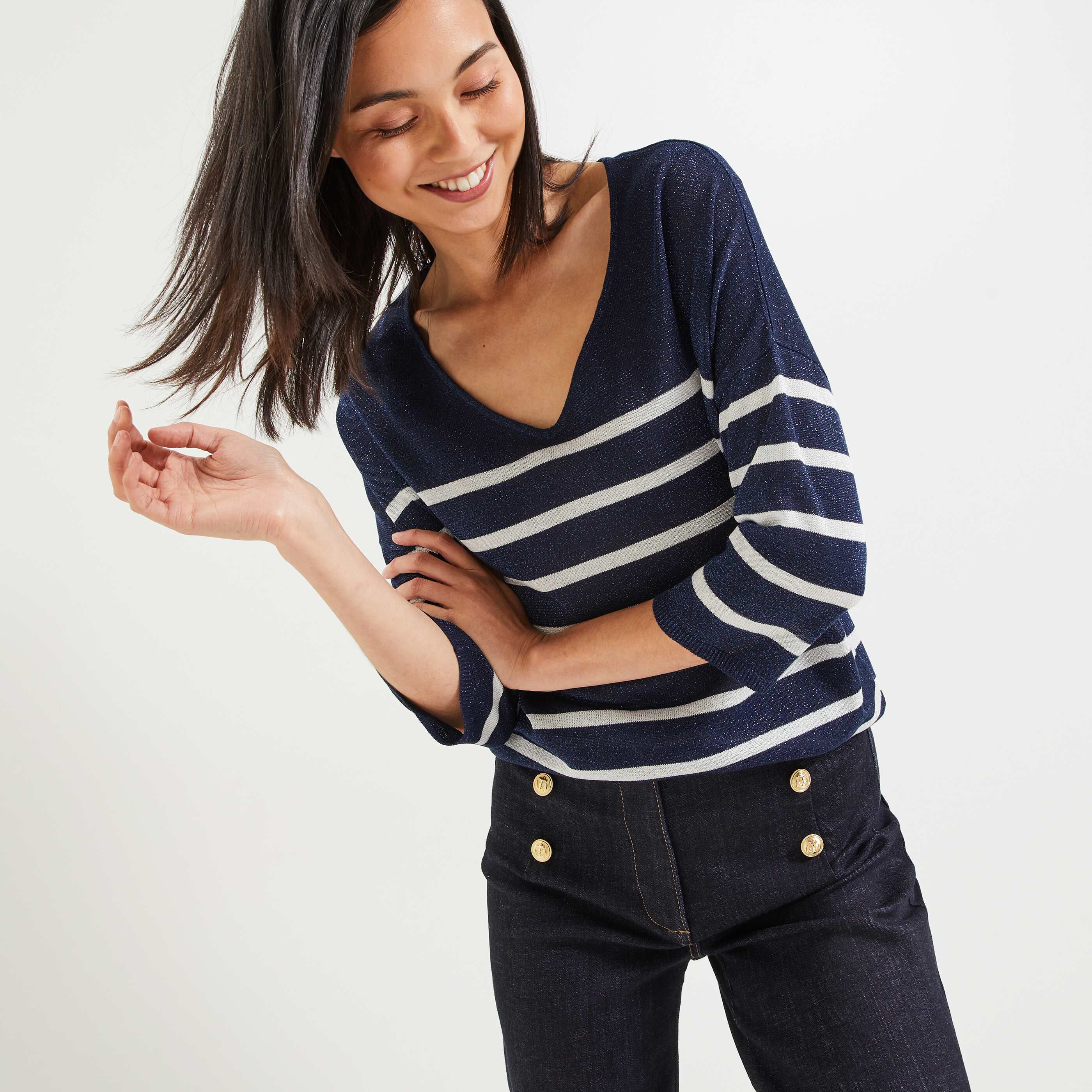 Pull à rayures femme - BLEU