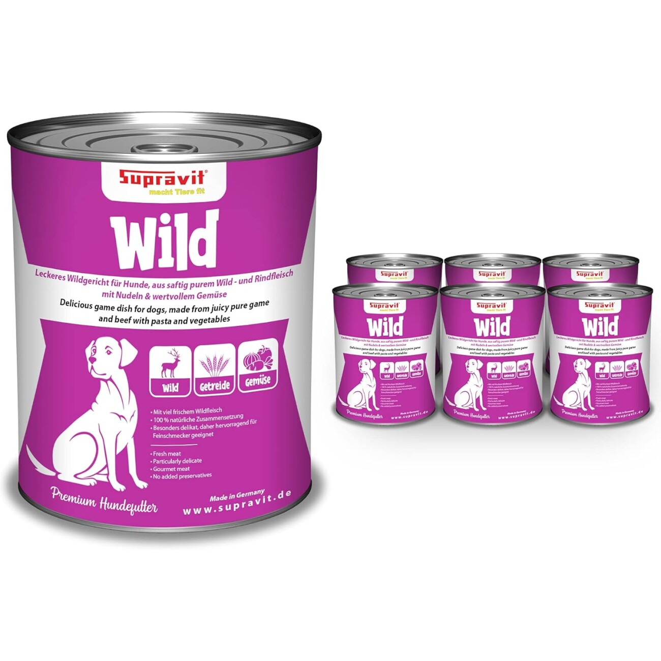 Supravit Hundenassfutter 6 x 820g Edles Wild