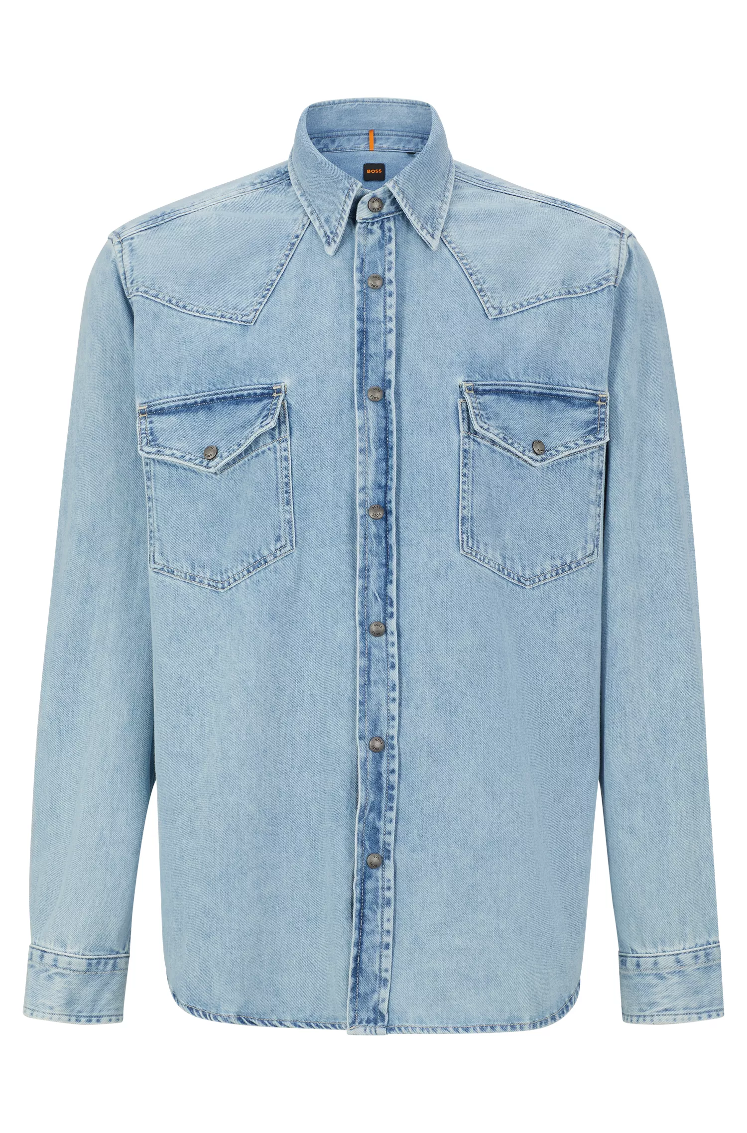 Camisa BOSS laranja, modelagem relaxada, em denim de algodão puro.
