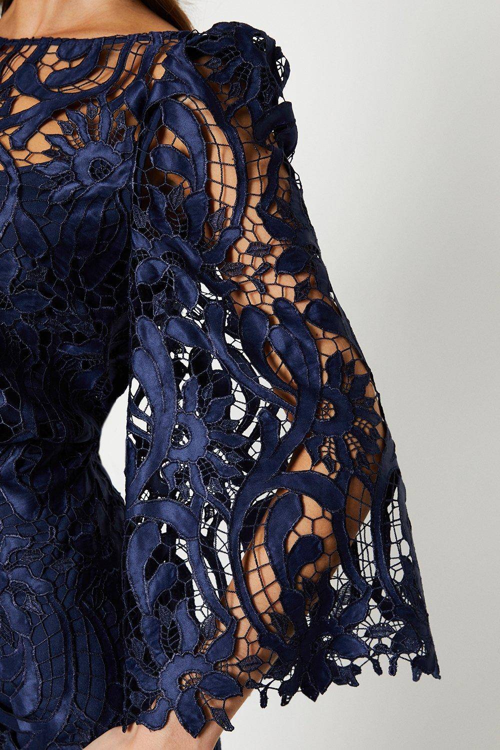 Coast Robe Mi-Longue en Satin Dentelle à Col Bateau avec Manches Évasées
