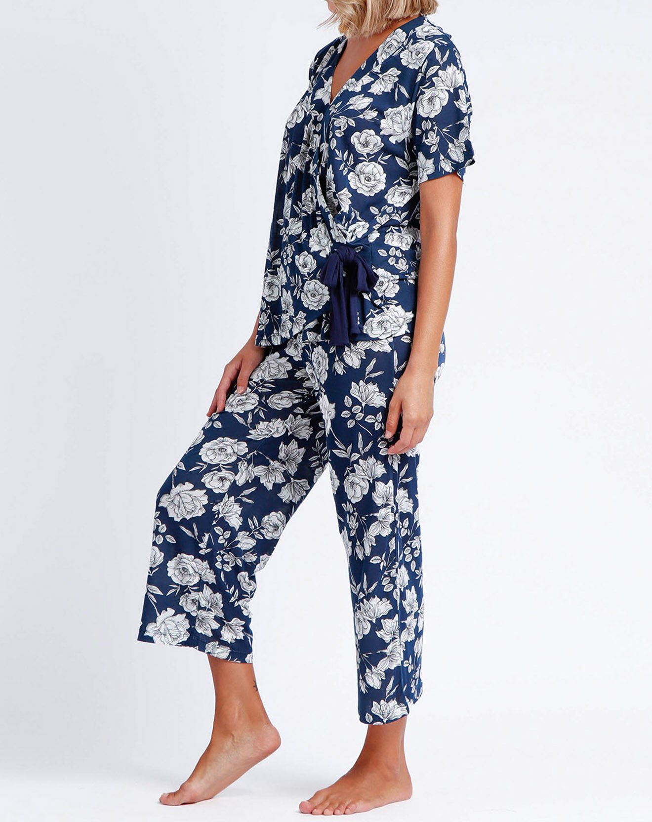 Admas Pyjama Palazzo fleurs bleu marine