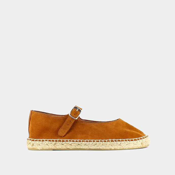 Espadrilles à bouts ronds  en croute cognac