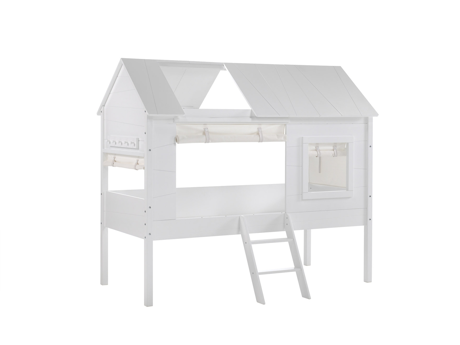 Baumhaus-Bett CHARLOTTE - weiß - mit Lattenrost & Vorhang-Set - 90x200 cm