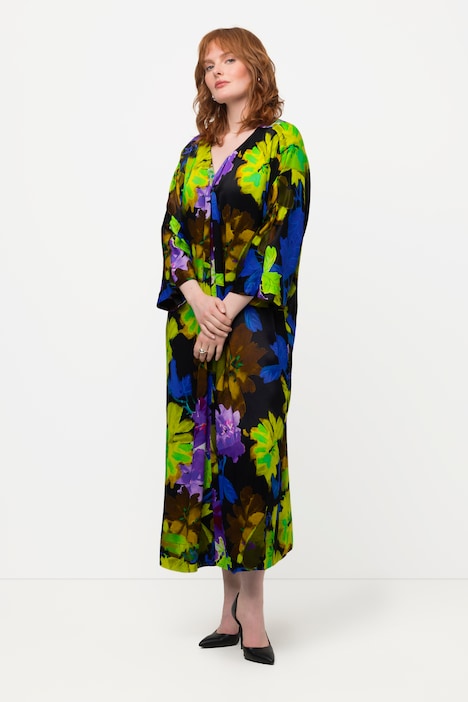 Midikleid, Blüten-Design, V-Ausschnitt, Halbarm