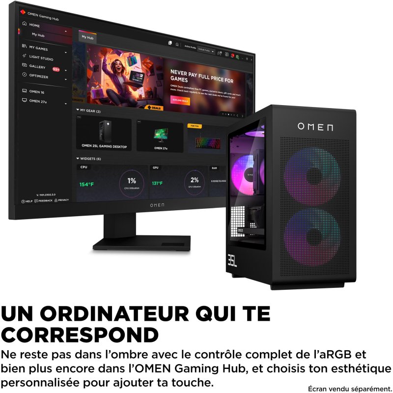 HP OMEN 35L Gaming Desktop GT16-1006nf AMD Ryzen™ 7 9800X3D 64 Go DDR5-SDRAM 4 To SSD AMD Radeon RX 9070 XT Windows 11 Home Tower PC Noir