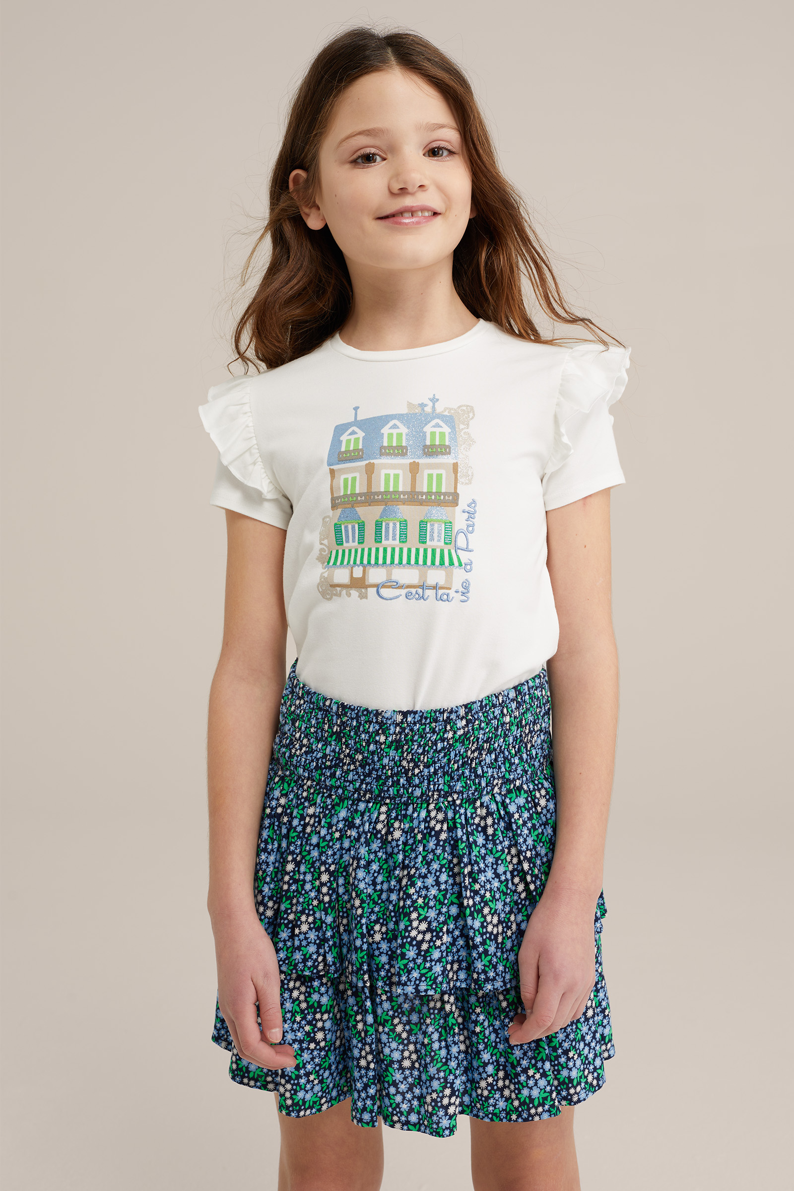 Meisjes T-shirt met opdruk WE Fashion Wit