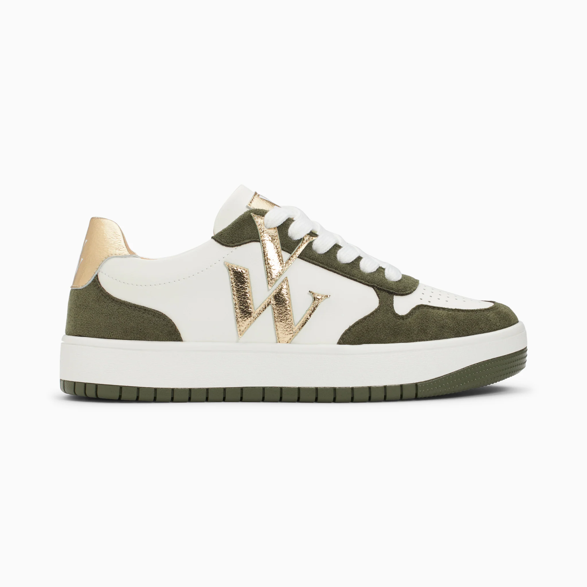 Sneakers-Baskets monogramme Calie blanc et kaki