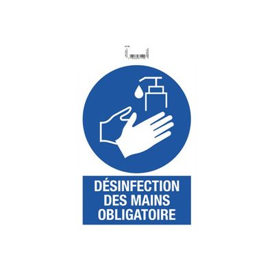 Exacompta - Panneau de signalisation adhésif - Désinfection des mains obligatoire - 230 x 330 mm - bleu