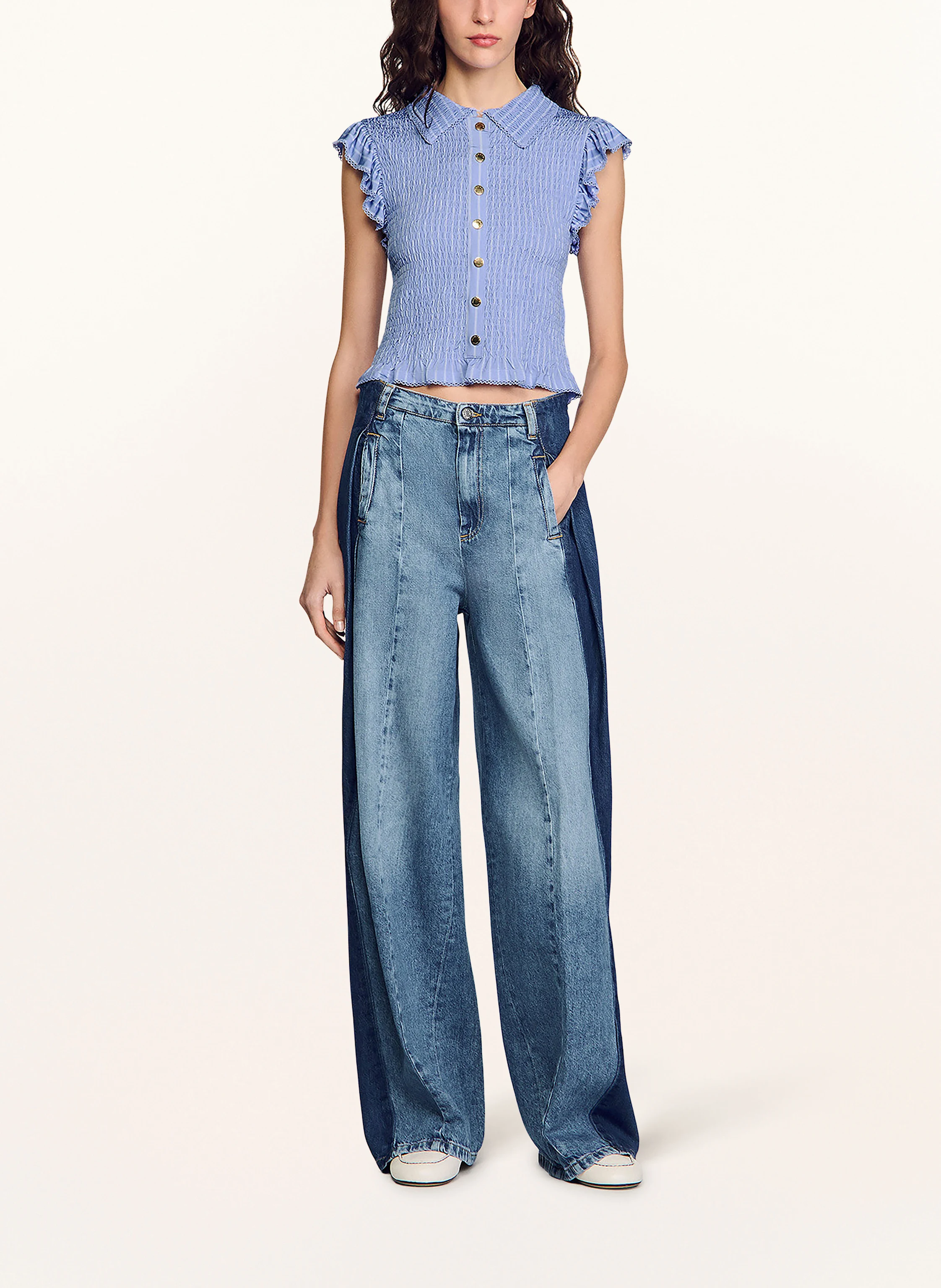 SANDRO Cropped-Shirt mit Rüschen
