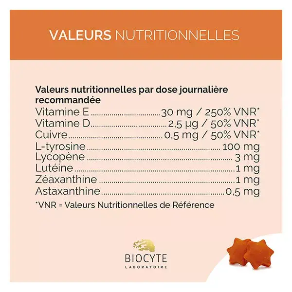 Biocyte Autobronzant Gummies Hâle Sublimé Vitamines, Cuivre 60 gummies