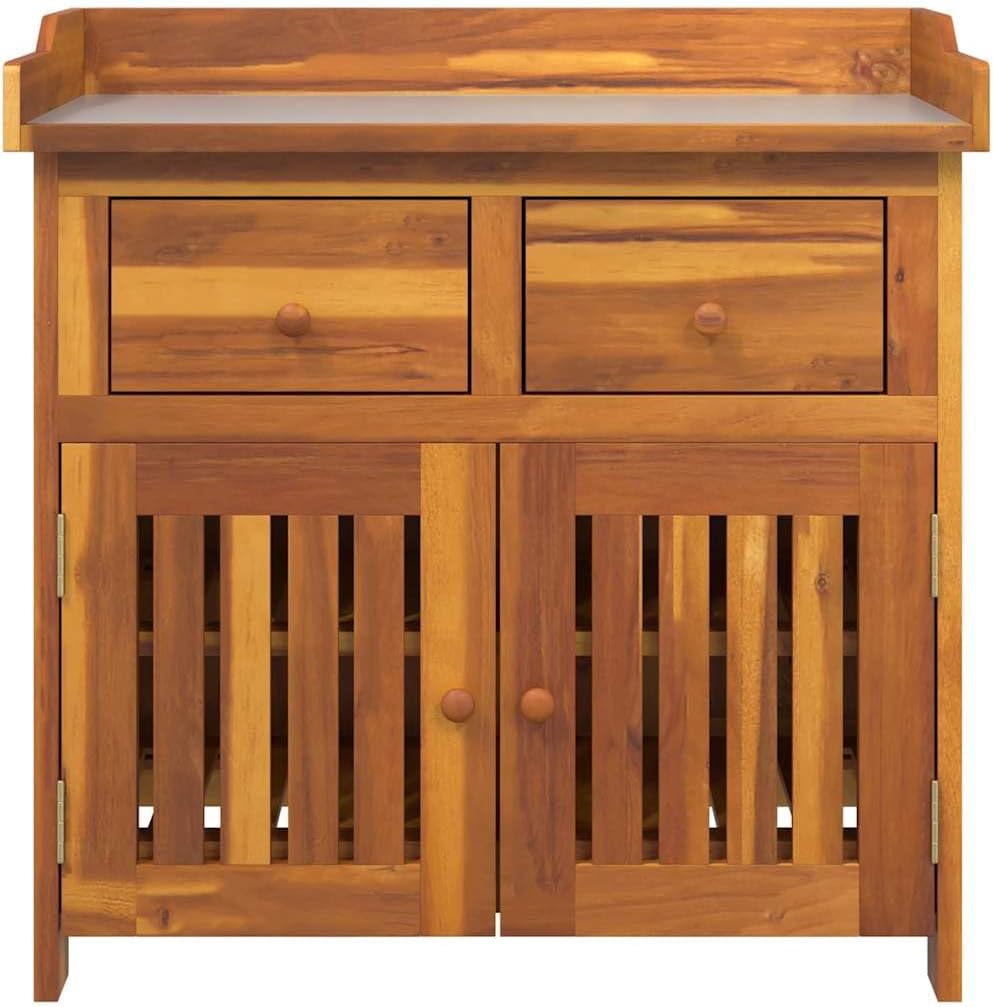 vidaXL Garten-Schrank mit Schubladen mit Tür Braun 78 x 36.5 x 78cm, Akazien Stauraum-Schrank, minimalistisches Design, rechteckig, praktischer Organizer für Wohnzimmer, robust