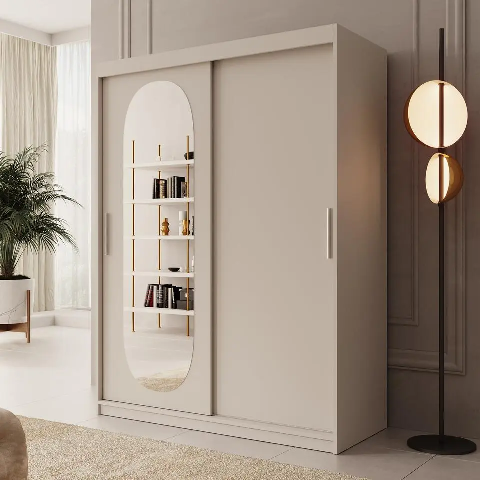 Meubella - Kledingkast Bodhi - Beige - 150 cm - Met spiegel