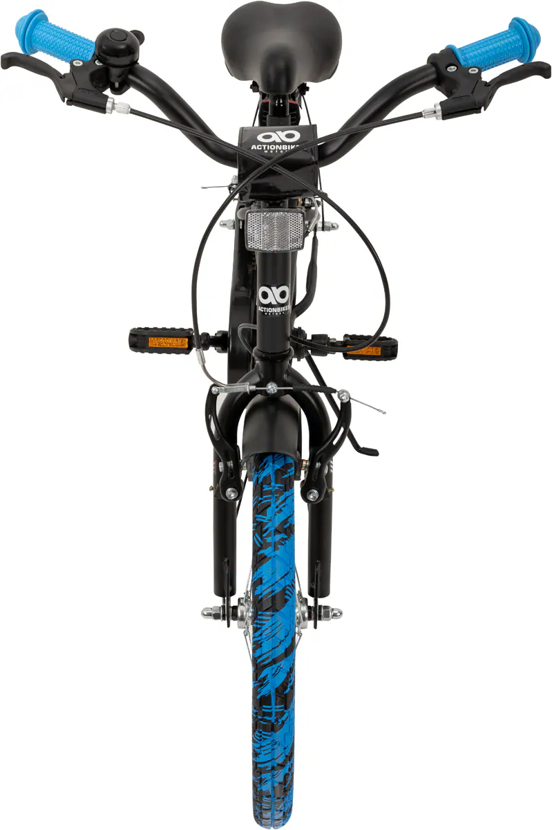 Actionbikes Kinderfahrrad Cruiser 18 Zoll, schwarz, Fahrradständer, Antirutschgriffe, Lenkerschutz (Schwarz/Blau)