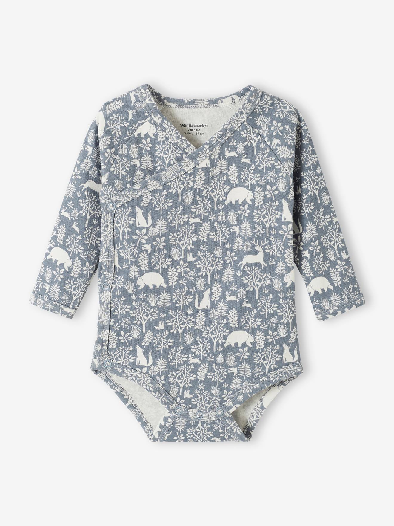 Conjunto de 3 bodies de manga comprida em algodão orgânico com abertura para recém-nascidos, cor rosa bebê com estampa de maquiagem.