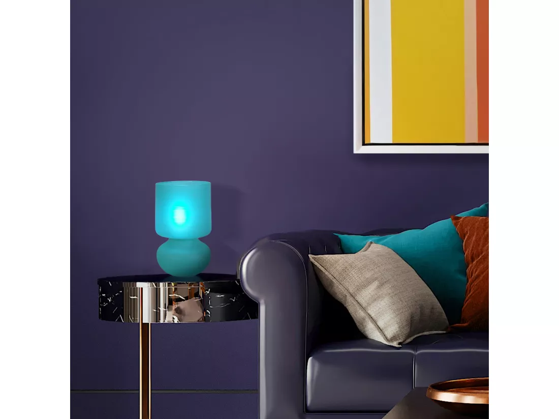Lampe de chevet verre satiné,tourquoise 24 cm.