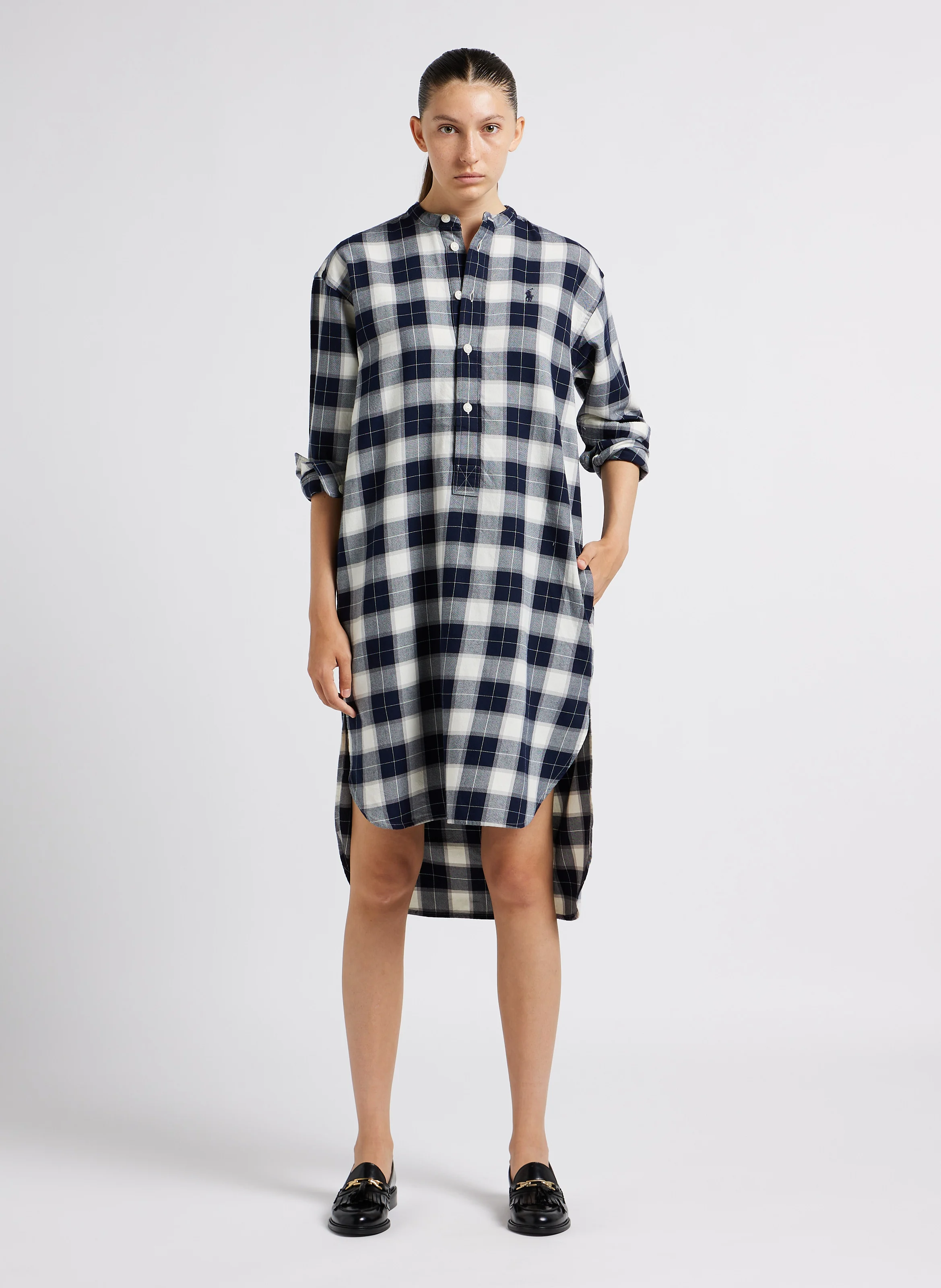 Robe chemise midi col tunisien | Noir
