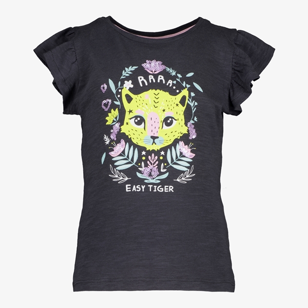 TwoDay meisjes T-shirt grijs met tijgerkop