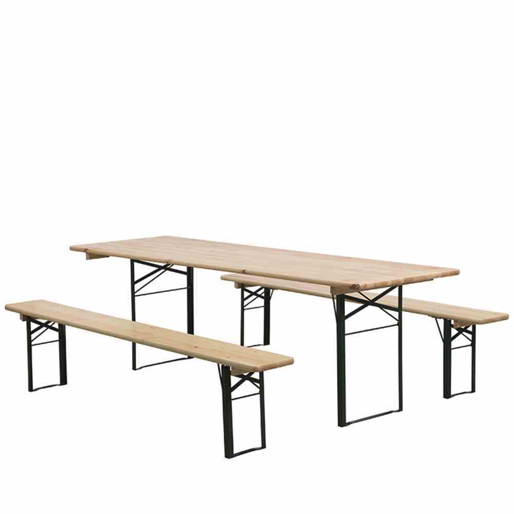 3-teilige Festzeltgarnitur - grün - Stahl - Kiefernholz - 220x70 cm