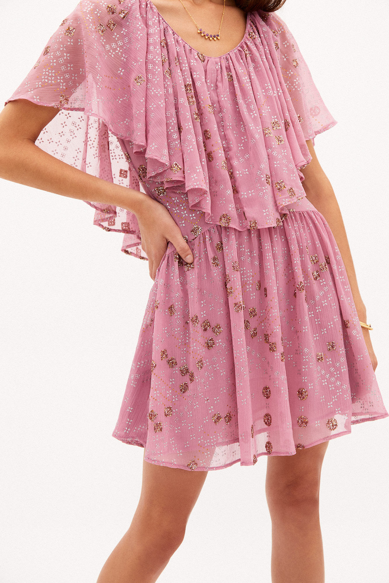 Vestido curto estampado Selena - Rosa