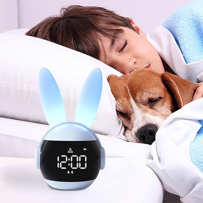 (17x10cm) Silikon Wecker Kinder LED Nachtlicht Hasen Uhr - Blau