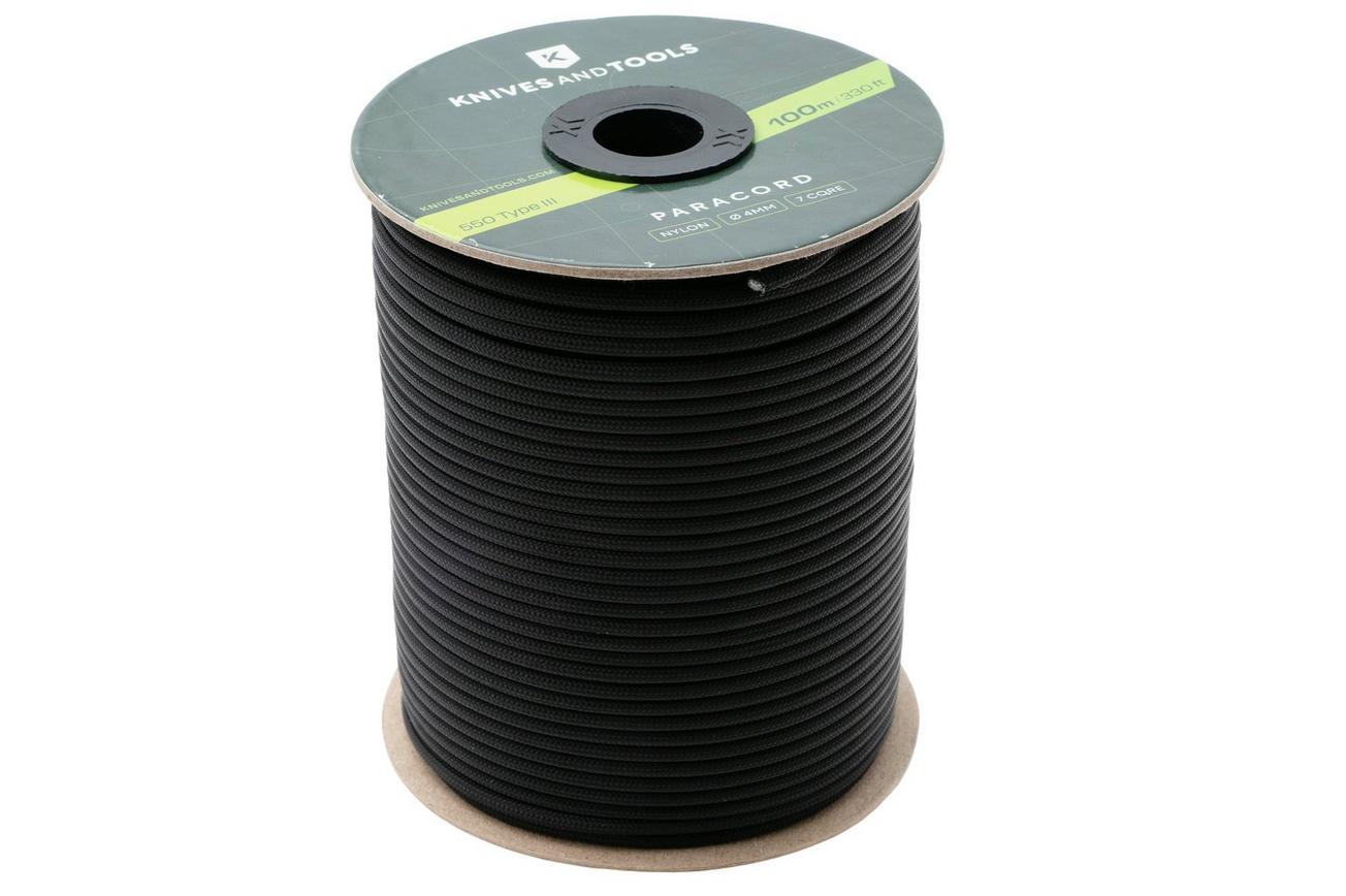 Knivesandtools 550 Paracord Type III, Black, 330ft (100 m)