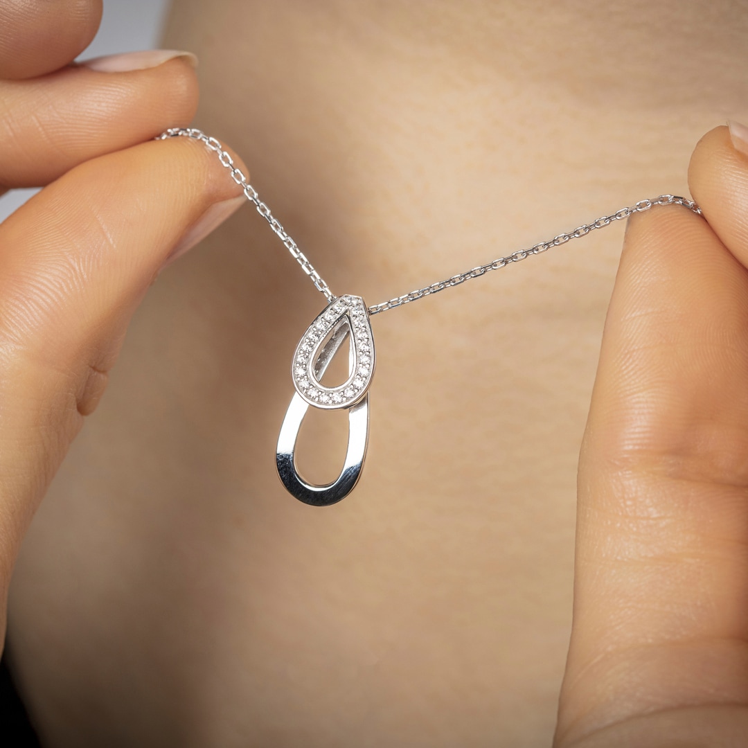 Collier mit Anhänger 925 Silber rhodiniert mit Zirkonia 43cm