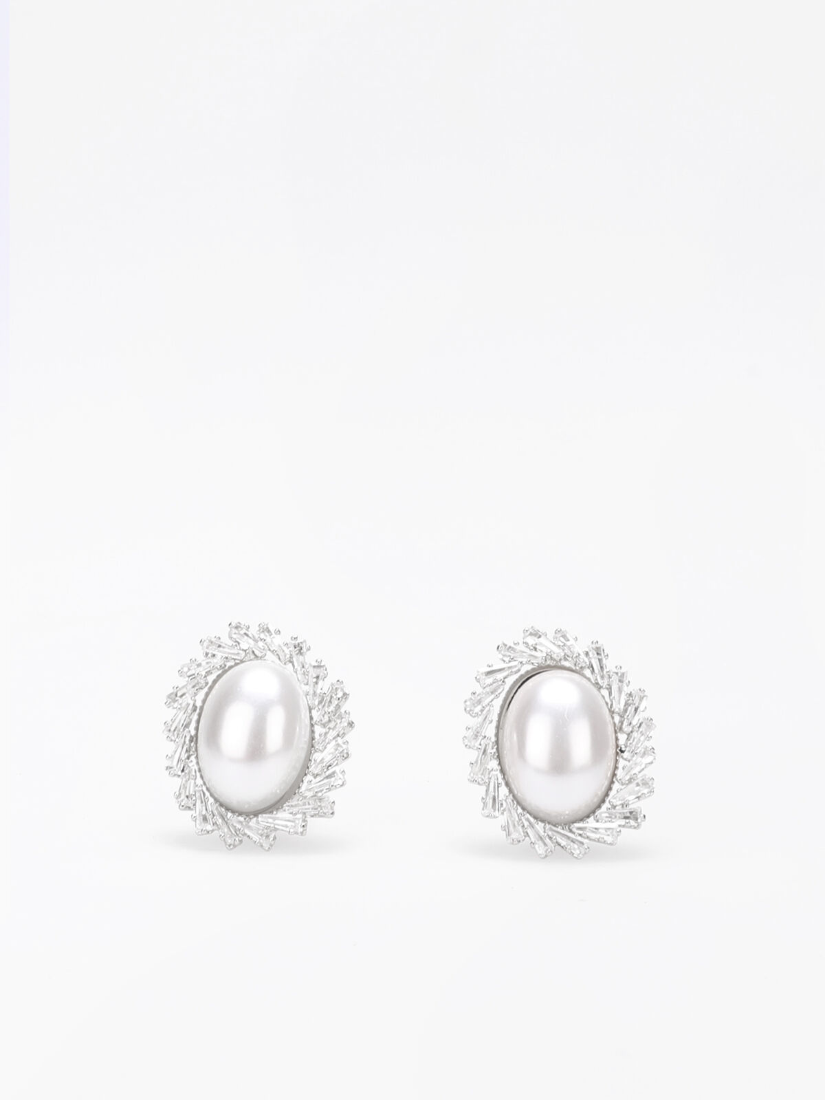 Boucles clip en perle à strass- Argenté