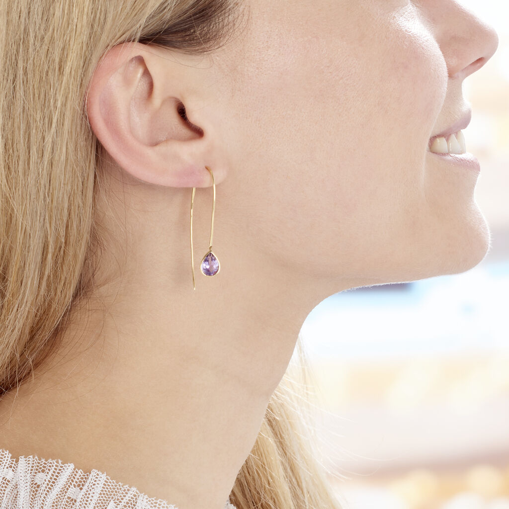 Créoles Phie Poire Or Jaune Amethyste