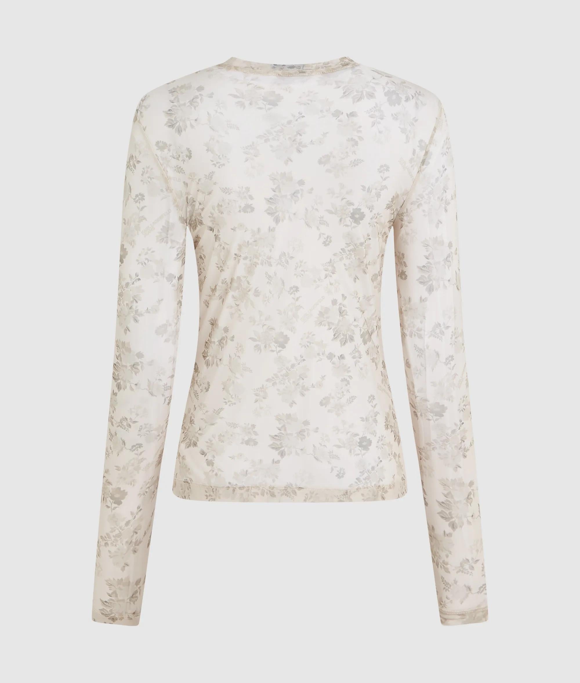 Gebloemd mesh t-shirt met lange mouwen