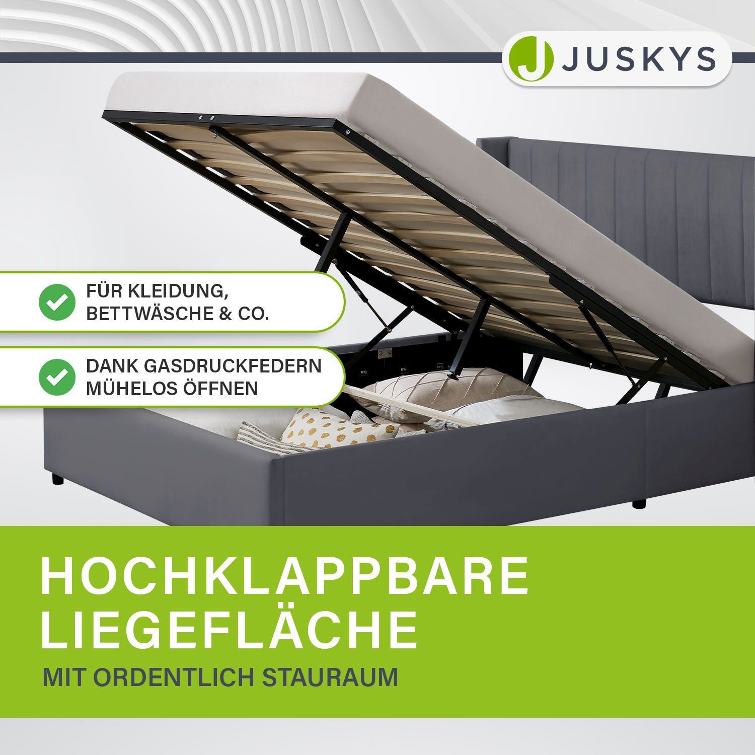 Juskys Polsterbett Savona 140x200 cm mit Stauraum, H3 Matratze, Samt-Bezug, bis 250kg - Dunkelgrau
