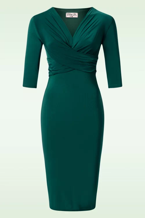 Vintage Chic for Topvintage Eliza slinky pencil jurk in bosgroen