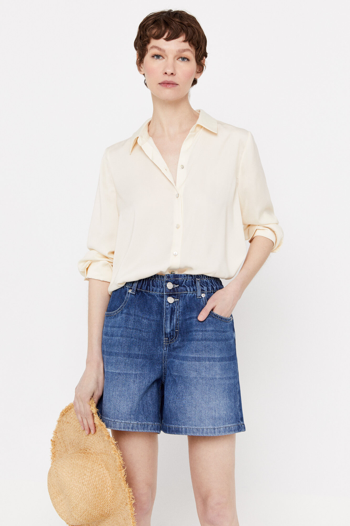 Shorts jeans de modelagem fácil - Azul
