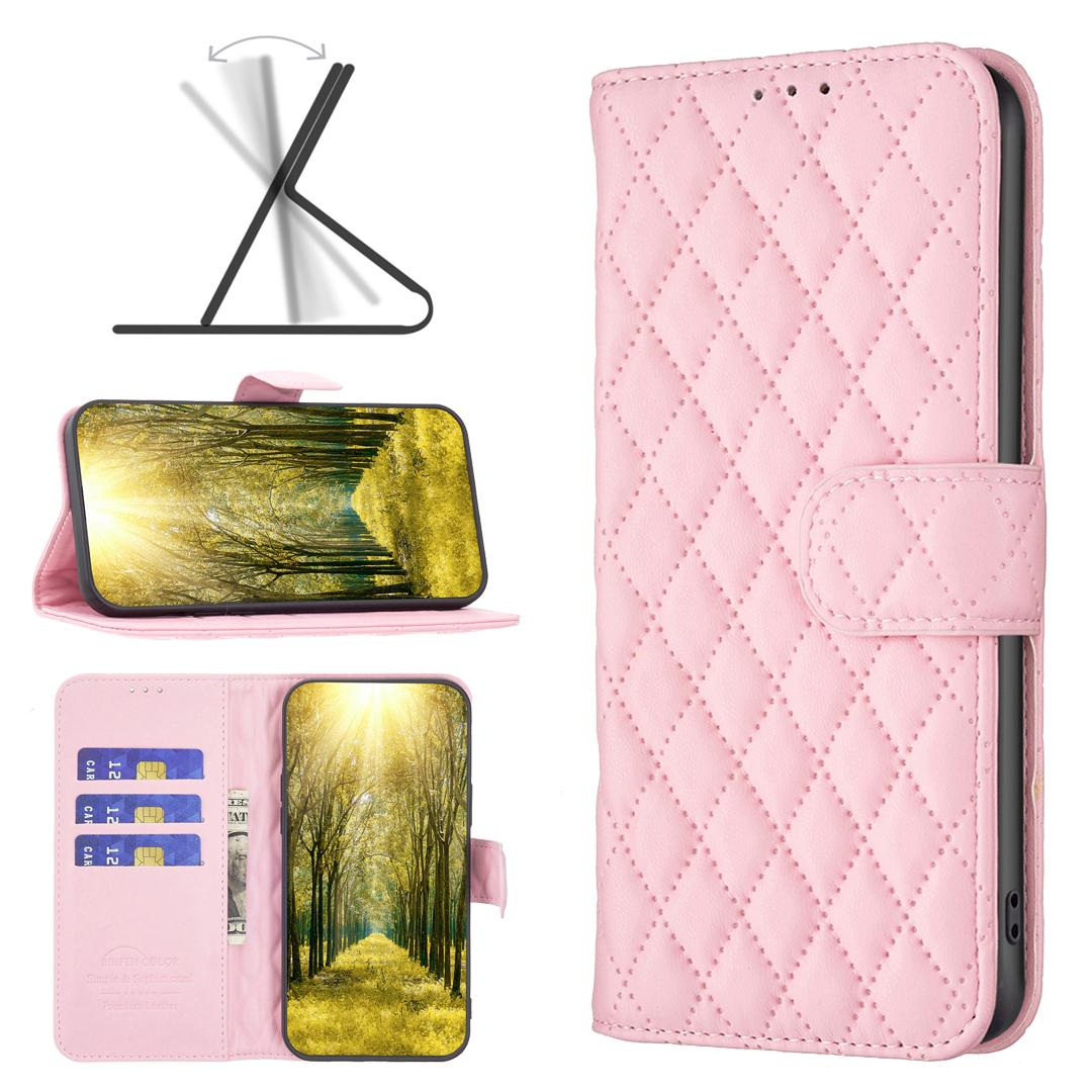 iPhone 14 / iPhone 13 Leder Tasche Flip Cover Steppmuster - Rosa
