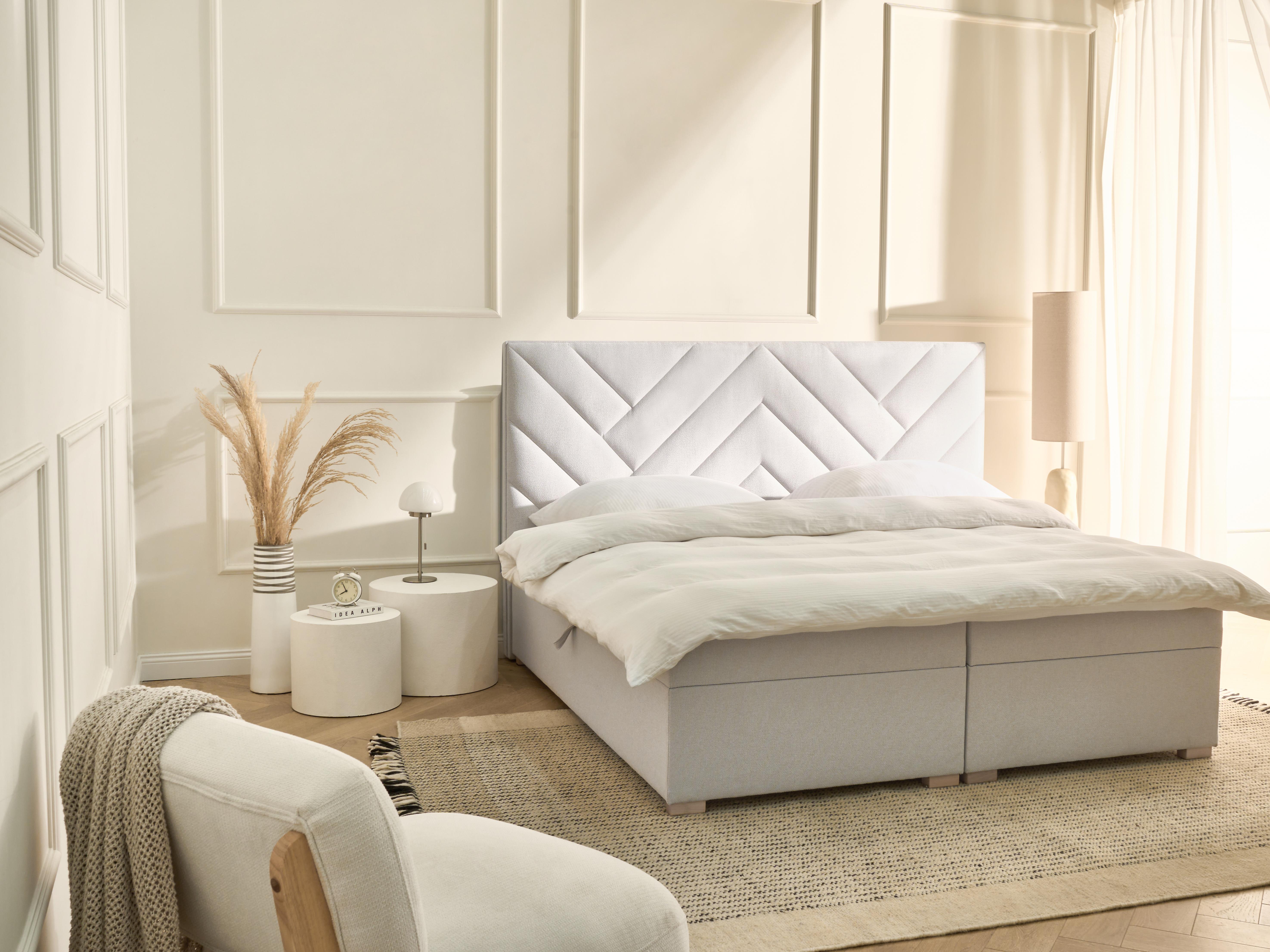Boxspring met opbergruimte Stof ESQUIRE 180 x 200 cm Gebroken wit