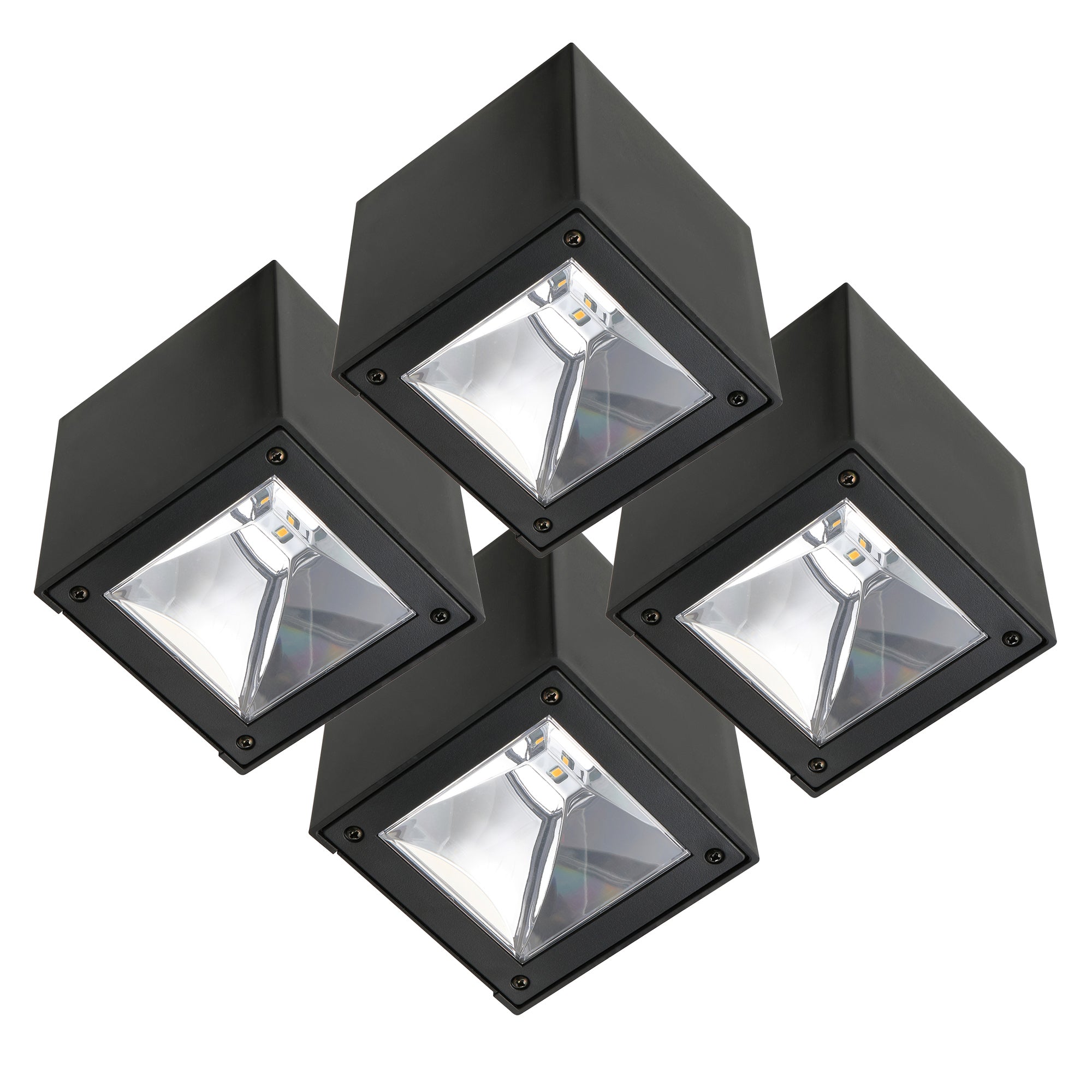 KS Verlichting Set 4 stuks LED Solar Cube wandlamp zwart vierkant
