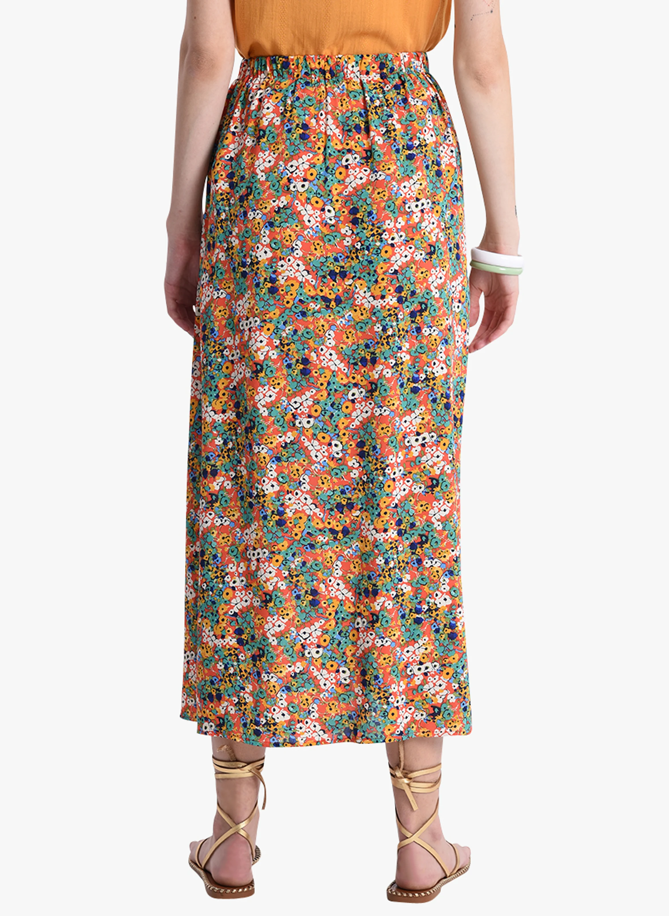Jupe longue imprimé floral | Orange
