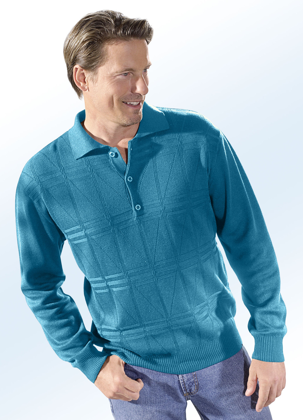 Polopullover mit kurzer Knopfleiste in 3 Farben