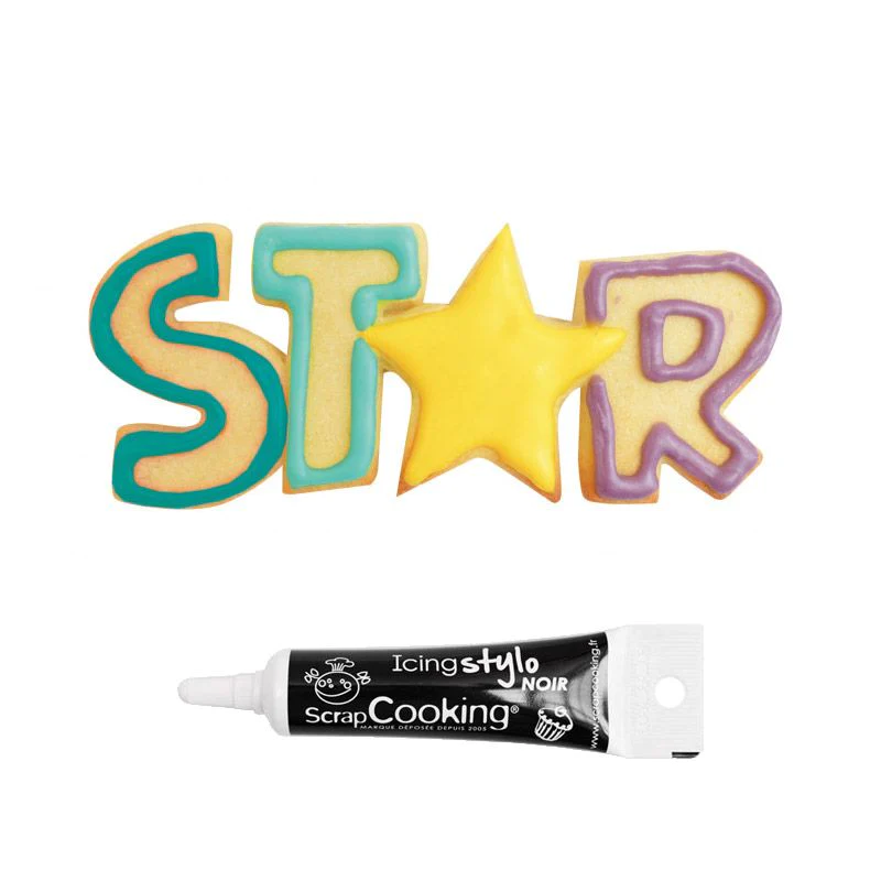 Découpoir à biscuits en inox Star + Stylo de glaçage noir Scrapcooking