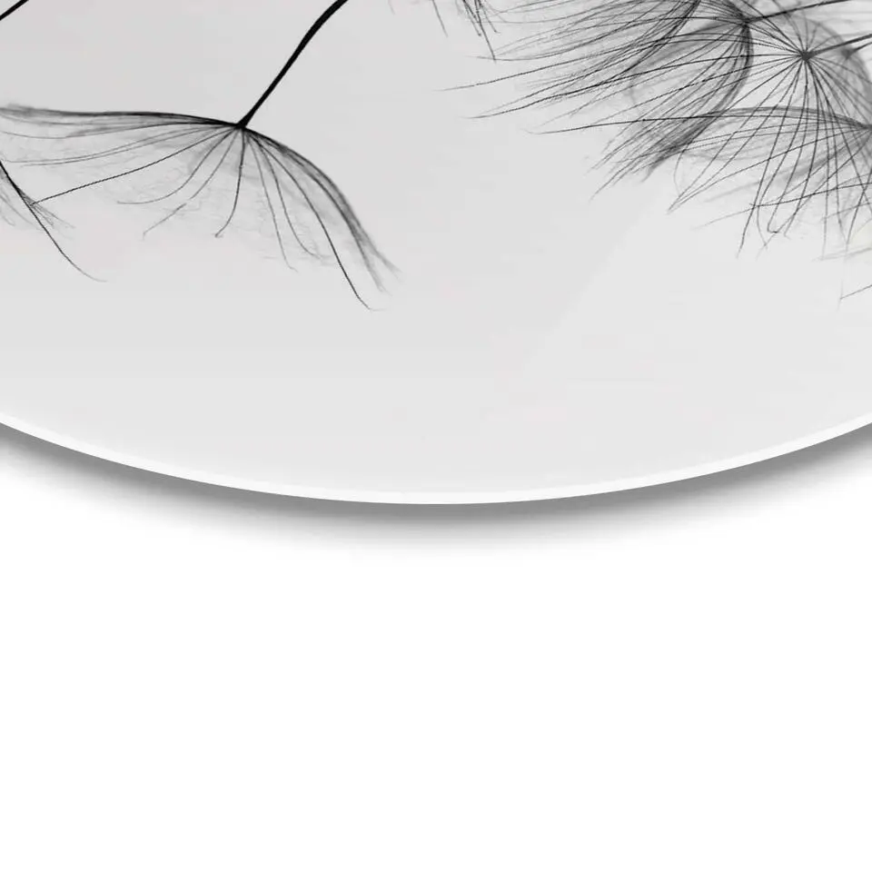 Plexiglasschilderij Paardenbloem - Ø 70cm - Zwart-Wit