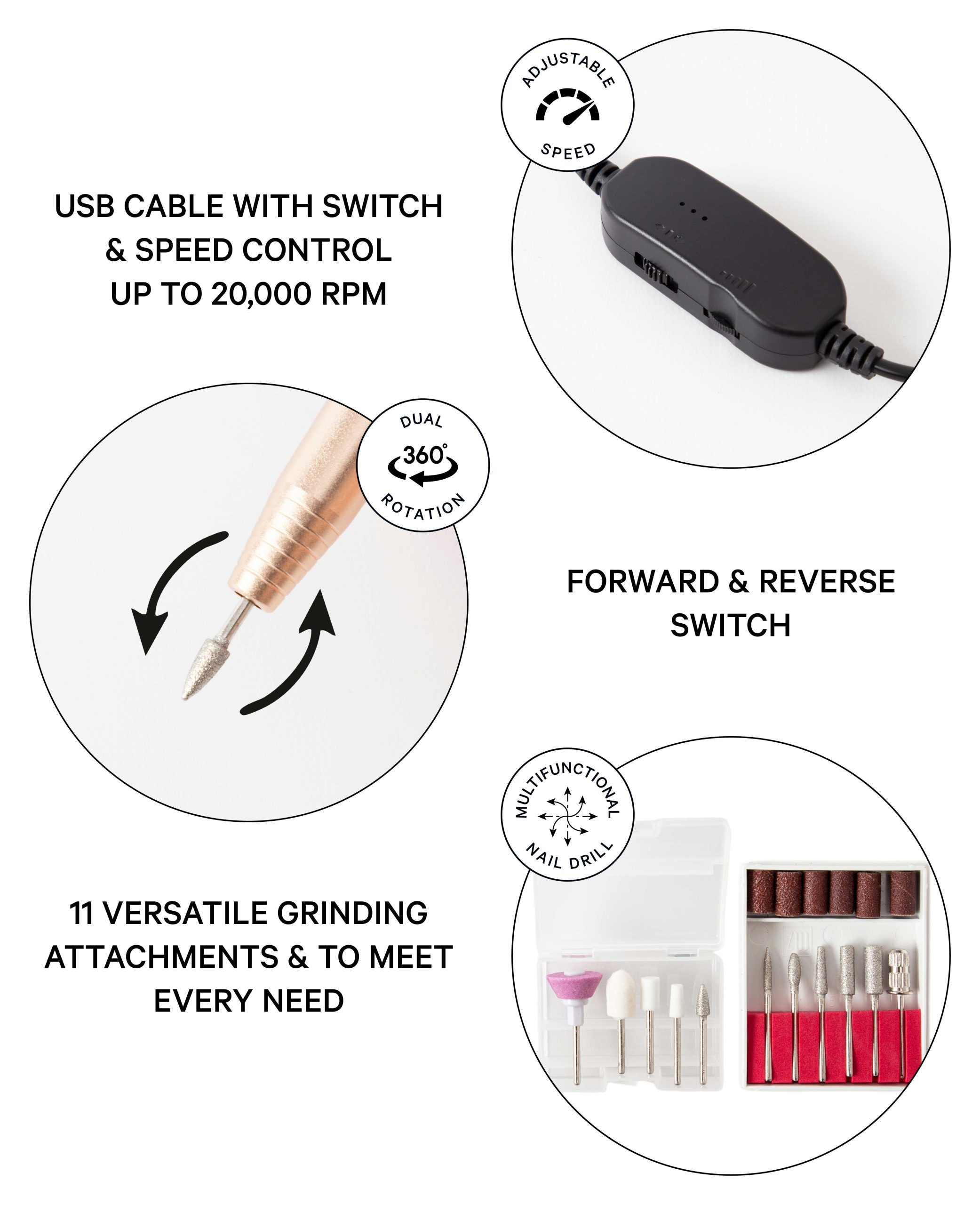 12in1 Elektrische USB Nagelfräse Nagelpflege Polierwerkzeug Maniküre Pediküre Set - Roségold