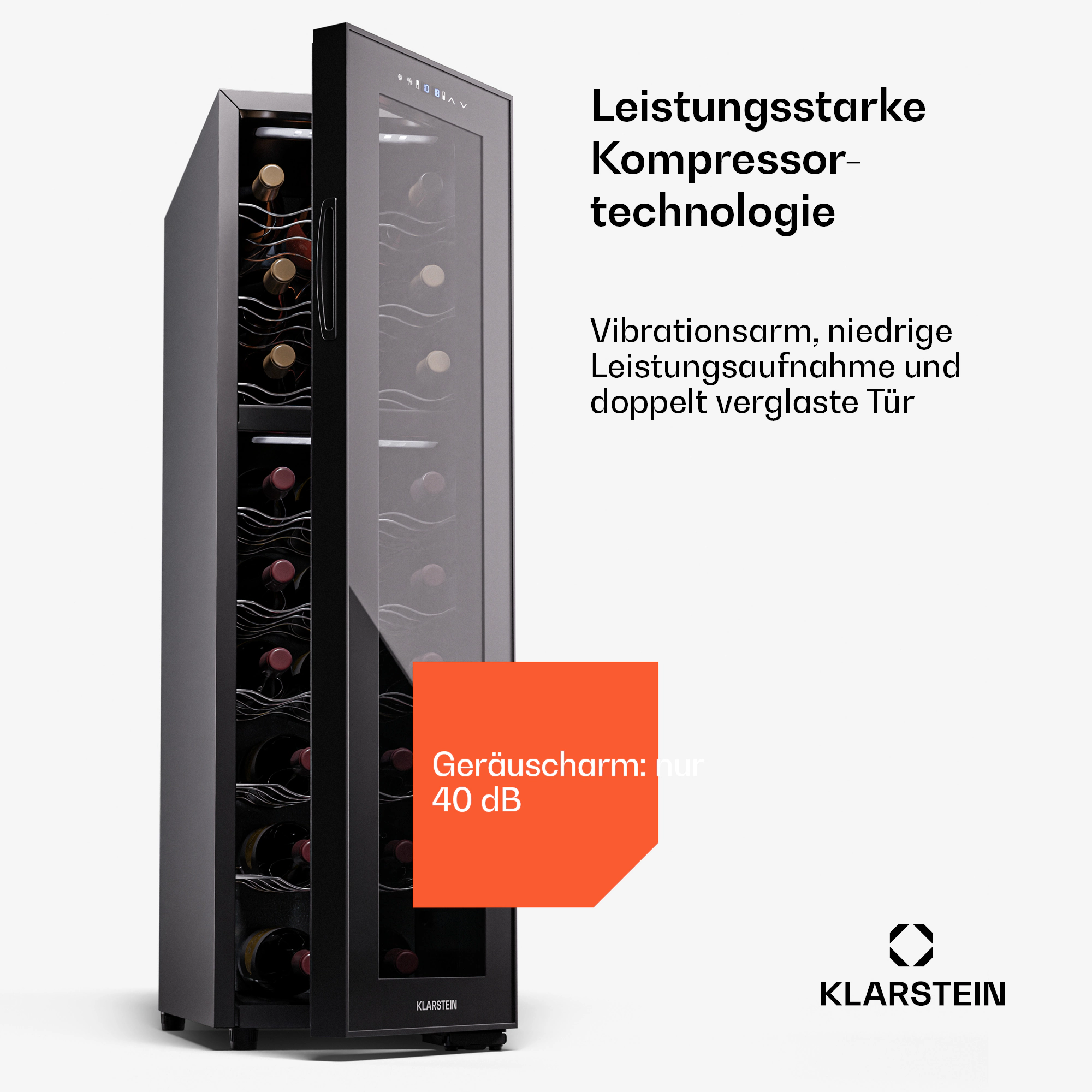 Shiraz 24 Duo Weinkühlschrank 2 Zonen 75L/24 Flaschen 5-18 °C Touch Schwarz 24 Flaschen 2 Kühlzonen