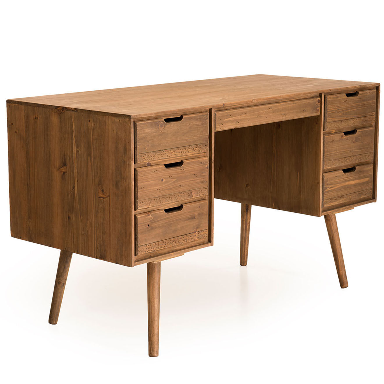 Macabane Bureau scandinave bois 6 tiroirs sapin andy bois - 128x57x77 cm