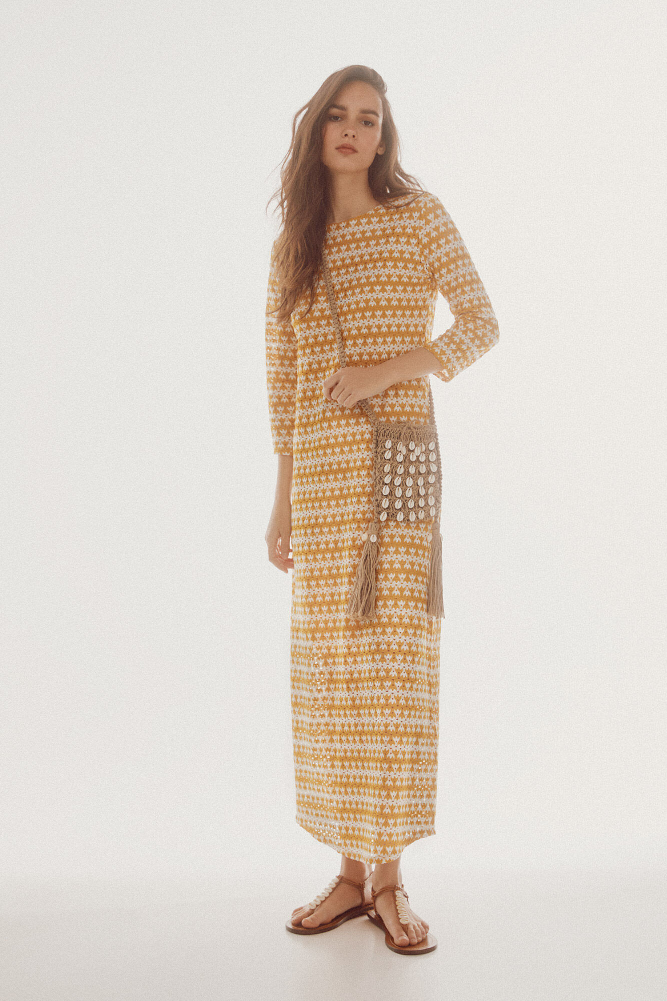 Vestido de renda tricotada - Estampa amarela