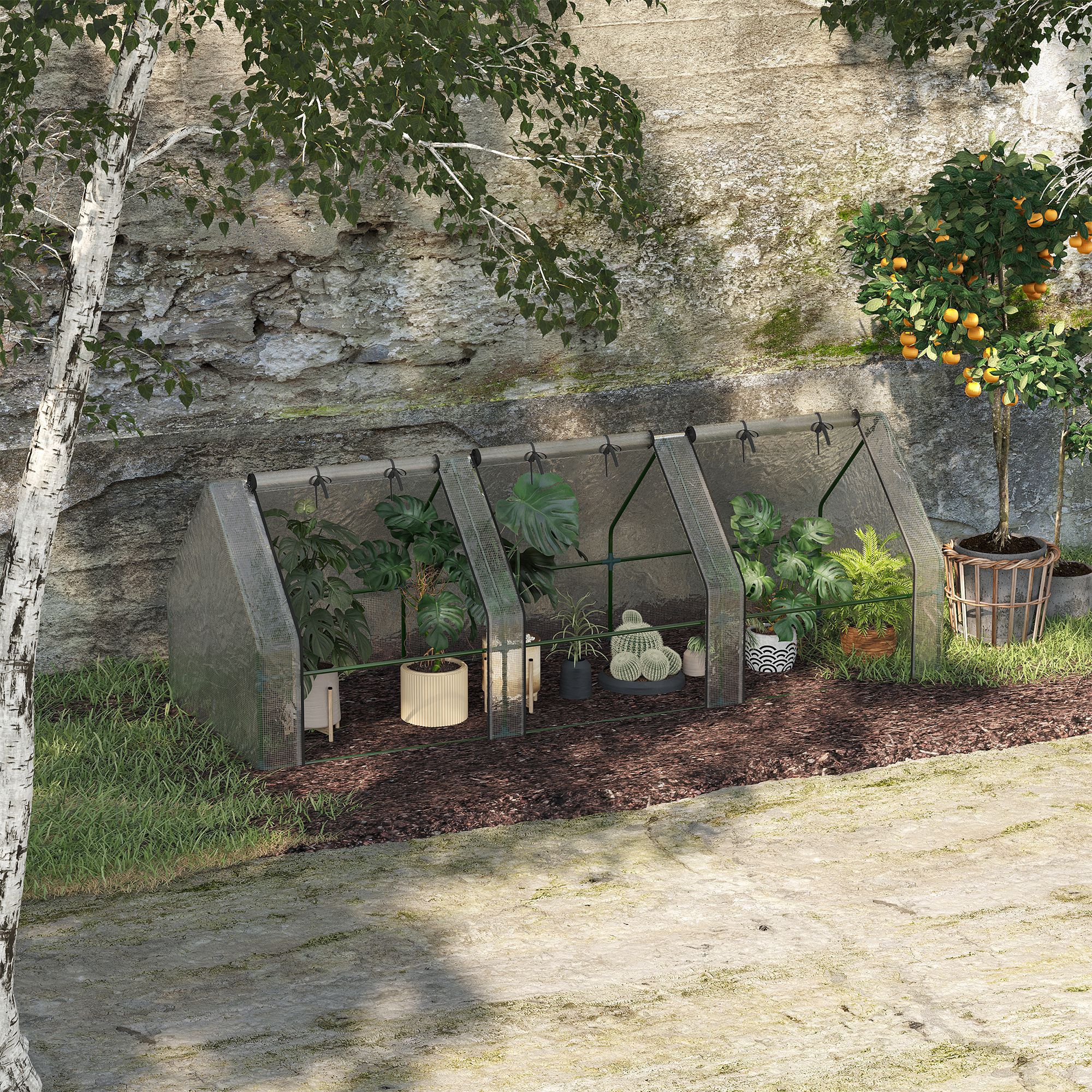 Estufa Outsunny Garden Terrace, 270x90x90 cm, tipo galpão de aço com 3 janelas de enrolar, ideal para cultivo de plantas, vegetais e flores, branca.