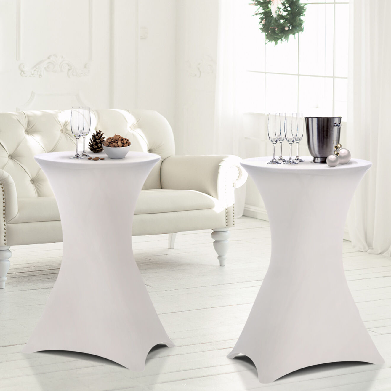 Inkazen 2 Tables hautes de réception pliantes + housses blanches  gris/blanc - 60x60x105 cm