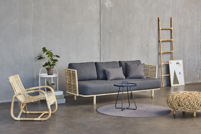 Cane-Line Loop Rattan hocker Ø74 zwart