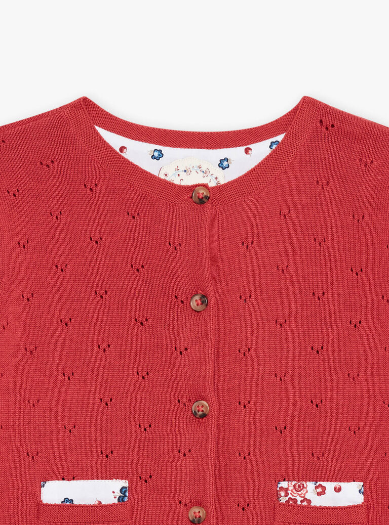 Gilet rouge en maille fantaisie
