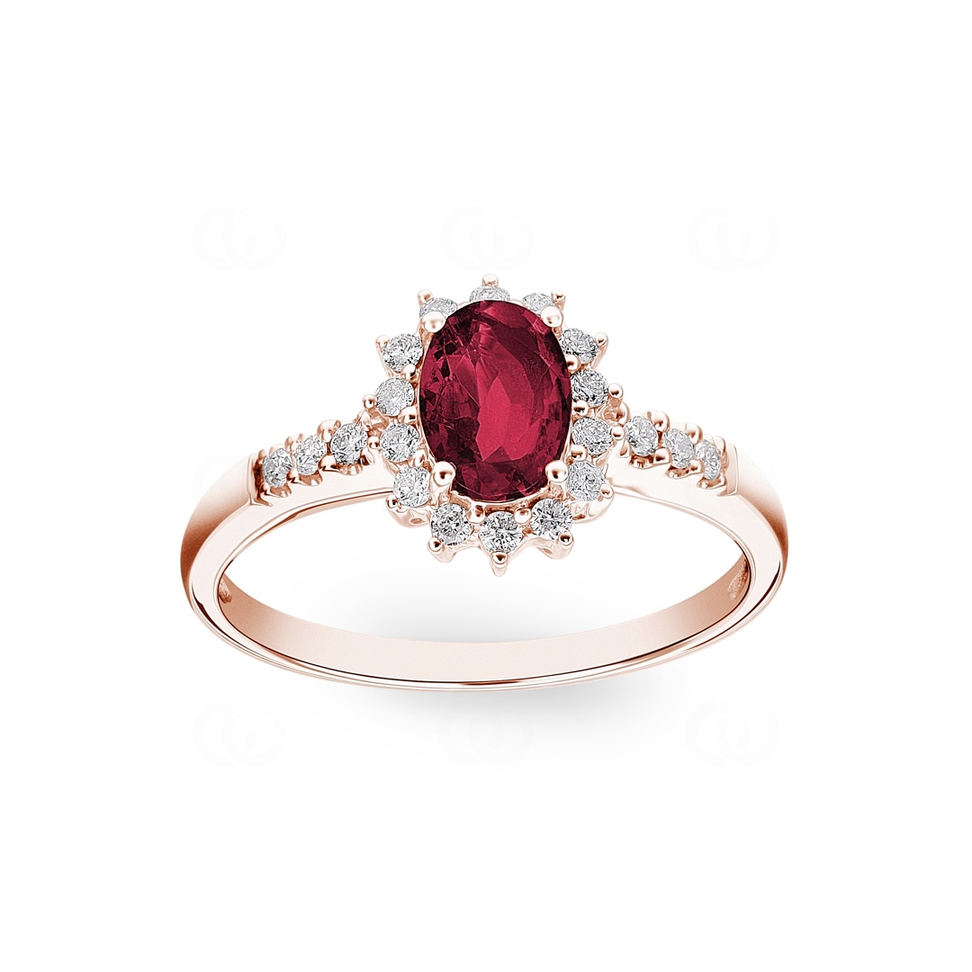 Entourage Ring 750/18 K Roségold mit Rubin & Diamanten 0.19 ct H/si