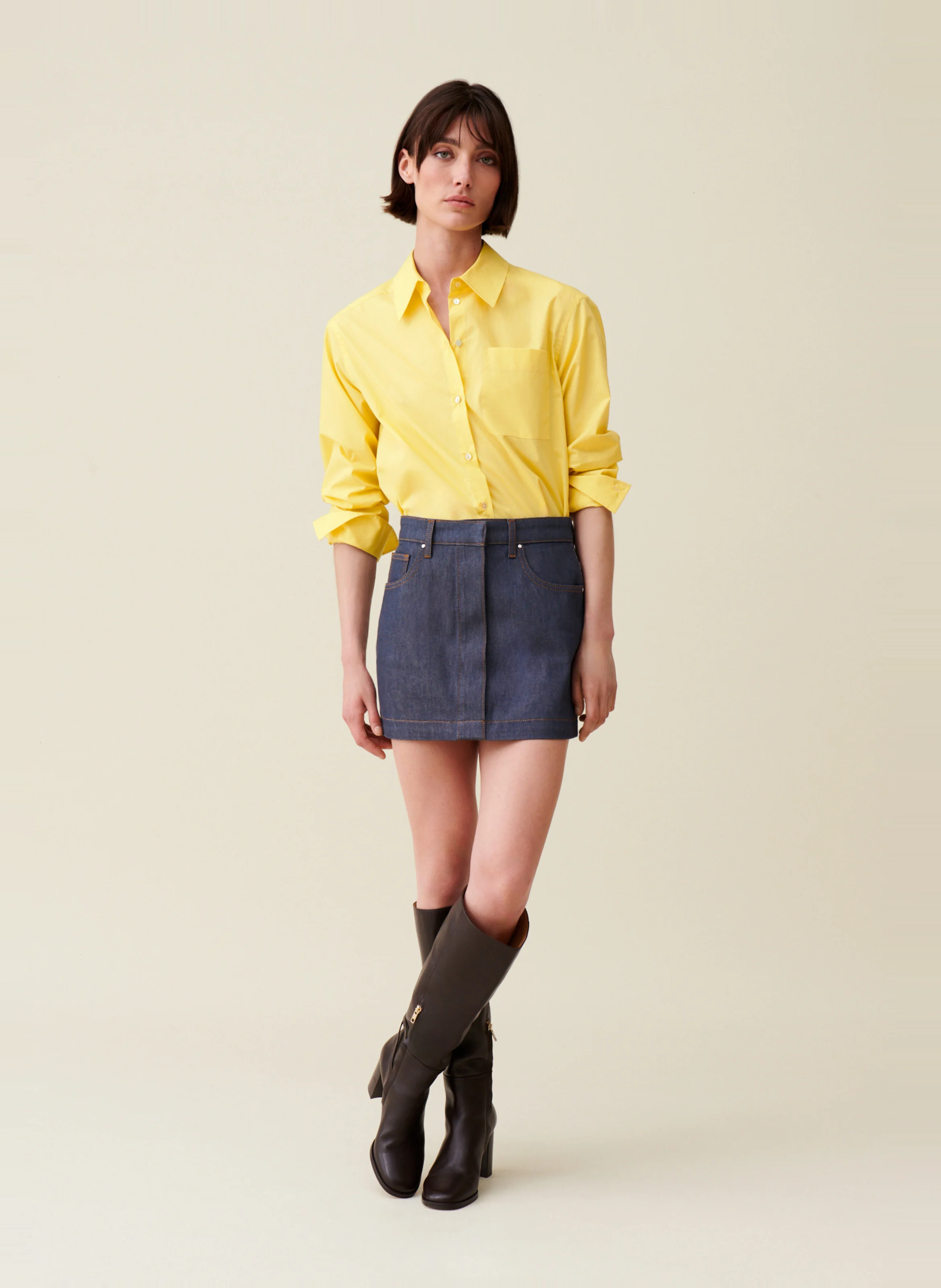 Chemise col classique en coton | Jaune