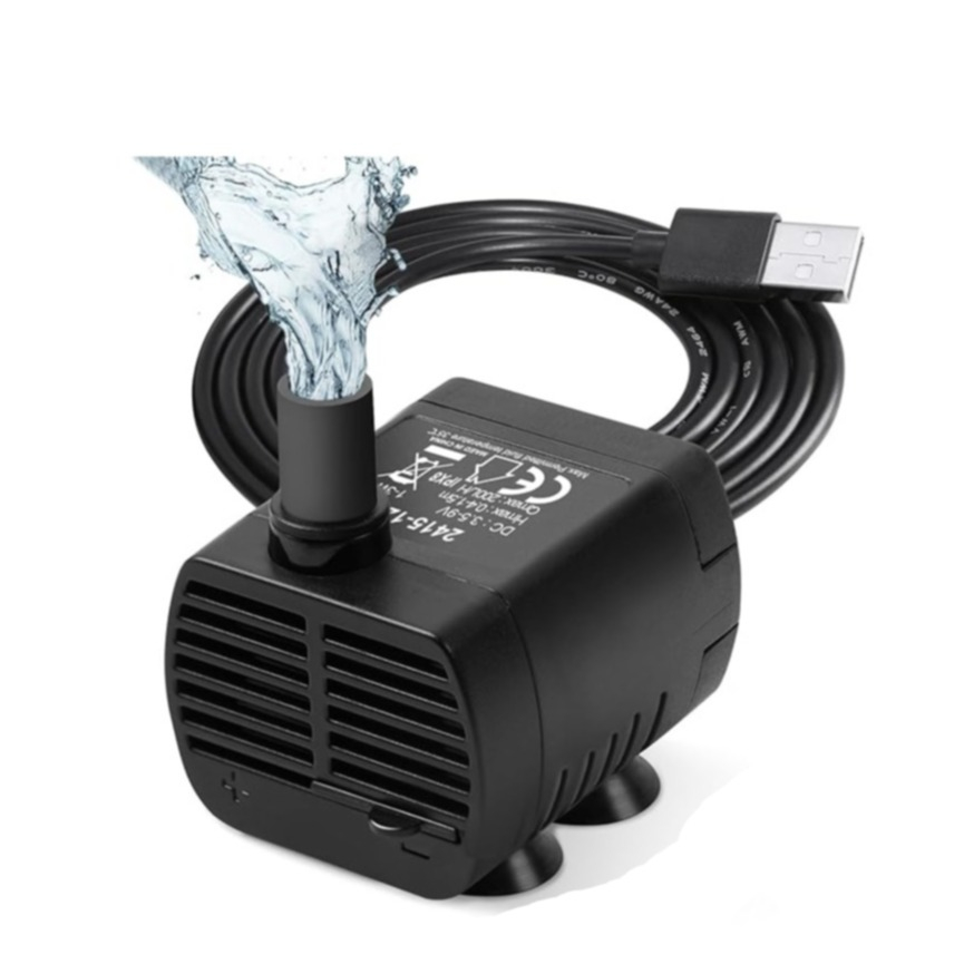 Mini USB Wasser Pumpe Elektrische Aquarium Tauchpumpe Haustier Trinkbrunnen Fontäne mit Saugnäpfen - Schwarz